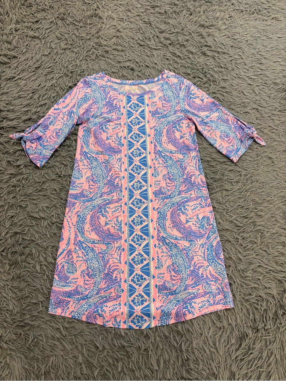 Lilly Pulitzer Womens Preston Tie Sleeve Shift Dress Maybe Gator Small Pink Blue